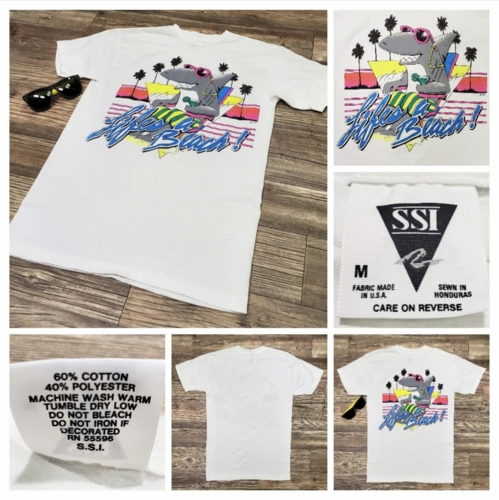 SSI Life's A Beach T-Shirt Vintage 90s Deadstock NWOT Med Shades Included